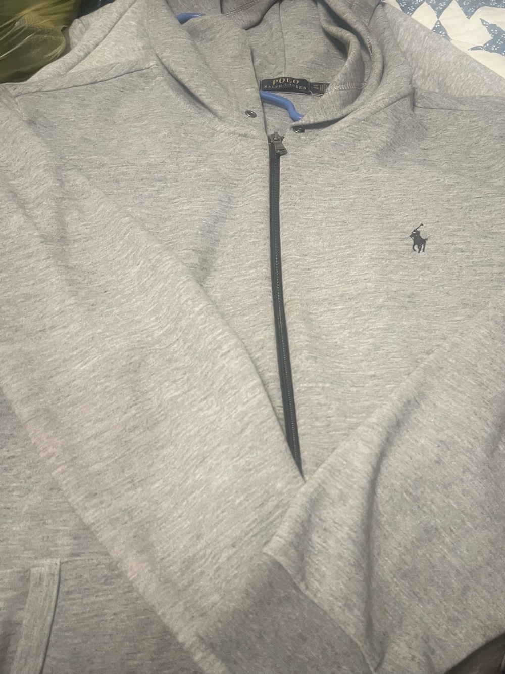 Ralph Lauren Men’s Light Gray Zip-Up Hoodie with Polo Logo